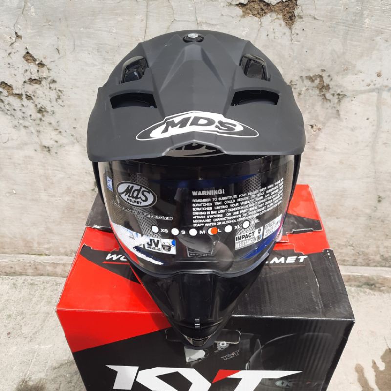 Helm MDS SUPER PRO Superpro SOLID 2 VISOR || MDS Cross hitam doff Glossy putih abu abu Original