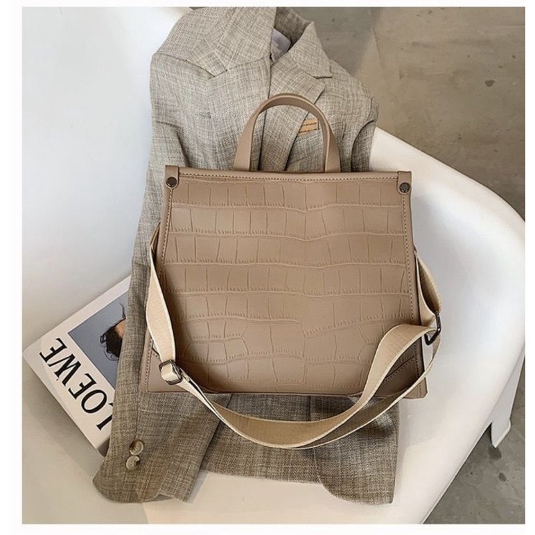 NAOMI - Laurece Hand Bag Motif Croco 4 variasi mix canvas strap- Cross Bag Import - Tas harian - Daily bag - tas formal - Tas Kerja Kulit Sintetis - Fashion Bag Wanita - Tas Traveling - Tas Naomi - Naomi Bag