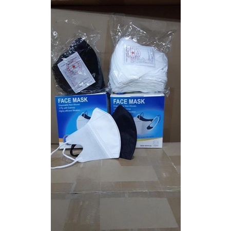 Duckbill Face Mask Hitam / Putih isi 50pcs Garis Hidung