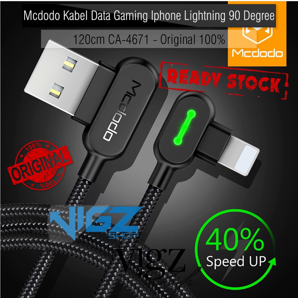 Mcdodo Cable Kabel Data Gaming Iphone Lightning 90 Degree 120cm CA-4671 Original