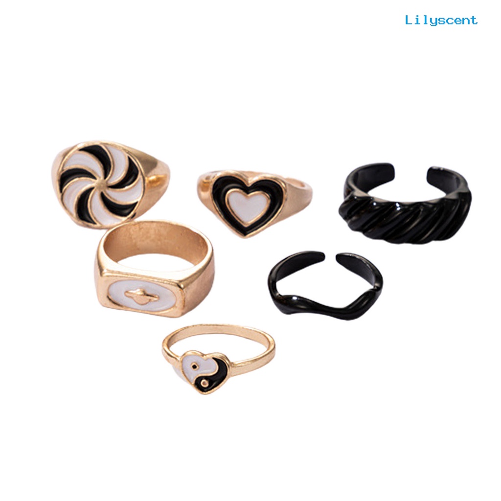 6pcs / Set Cincin Jari Model Terbuka Dapat Ditumpuk Bentuk Hati Kincir Angin Untuk Unisex