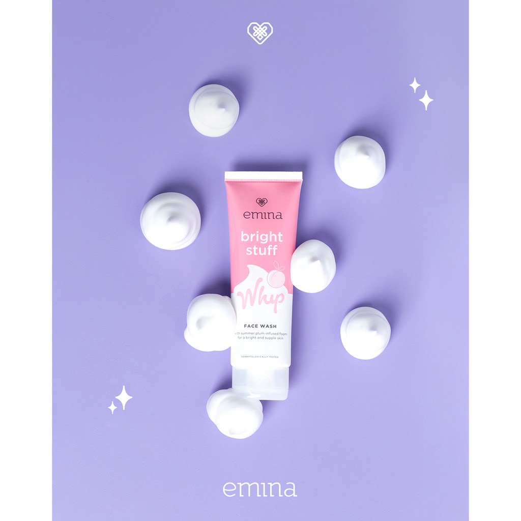 EMINA Bright Stuff Whip Face Wash Indonesia / Pembersih Wajah 50ml / With Summer Plum-Infused Foam For A Bright And Supple Skin / Busa 3x Lipat Bersih / Skincare Face Care Facial Foam Scrub Cleanser Cleansing / Sabun Cuci Muka / Treatment Perawatan Series