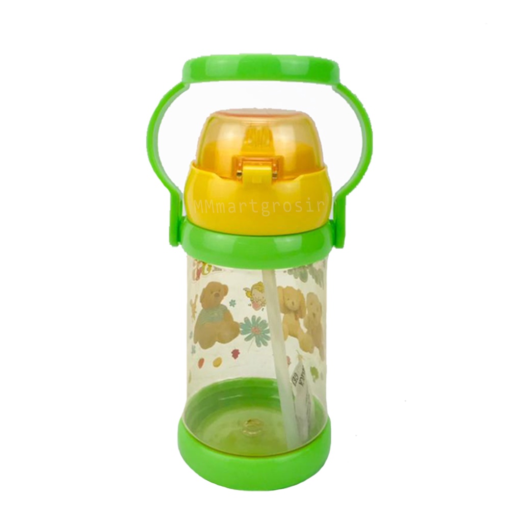 Botol Minum Anak / Botol minum sedotan dan gagang / Botol minum berkarakter/ Hijau / 550ml