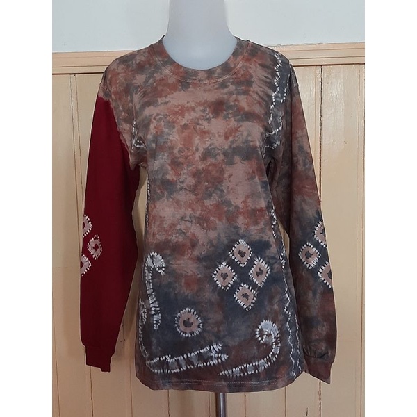 Baju Kaos Sasirangan Atasan Lengan Panjang Olahraga Cewek Wanita Pria Unik Etnik Katun Murah Terbaru