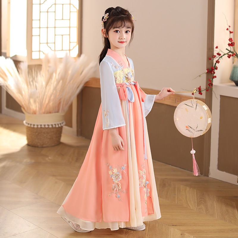 Hanfu girls summer dress Chinese style long sleeve ancient dress super fairy Ru skirt baby cherry Pr