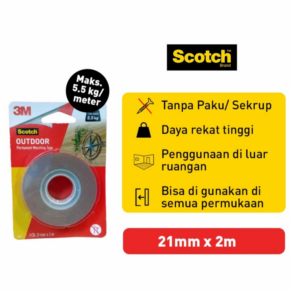 

3M Scotch Mounting Double Tape VHB Outdoor 4011 lebar 21mm panjang 2 meter Maks 5.5kg