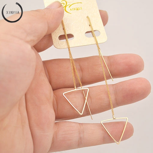 [Bayar Di Tempat] Anting Panjang Simple Gaya Korea Berbentuk Hati Geometris Untuk Wanita Jc5005