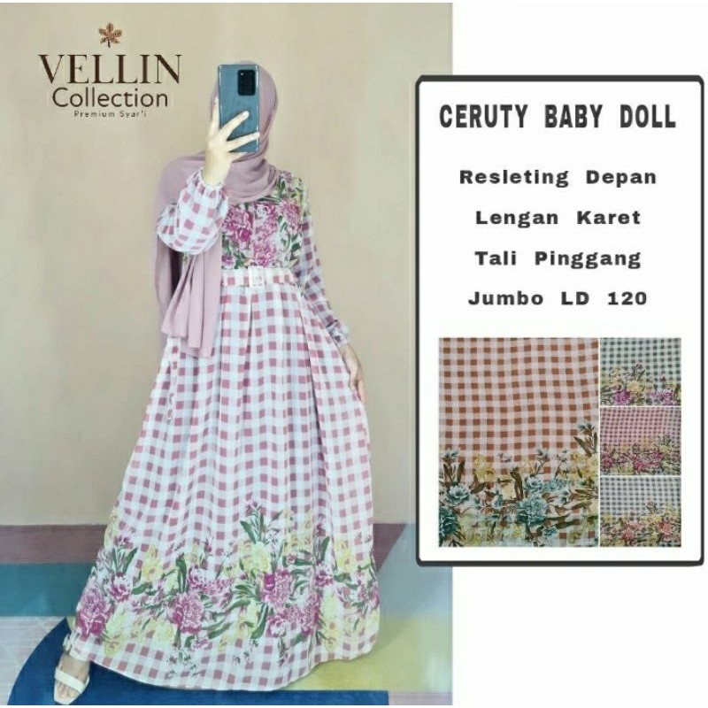 GAMIS CERUTY BABYDOLL JUMBO MOTIF KOTAK BUNGA PAKAIAN WANITA SYARI