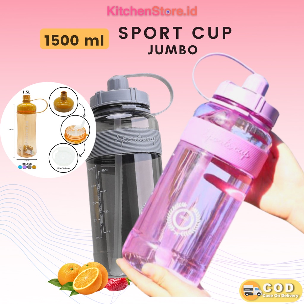 Botol Olahraga Botol Minum Sport Cup Jumbo 1500ml (B073) Botol Tumbler 1,5 Liter Botol Obat Herbal dan Multifungsi Botol Tahan Panas digunakan Kesekolah anak ada Cocok Untuk di Botol Tumbler Kantor