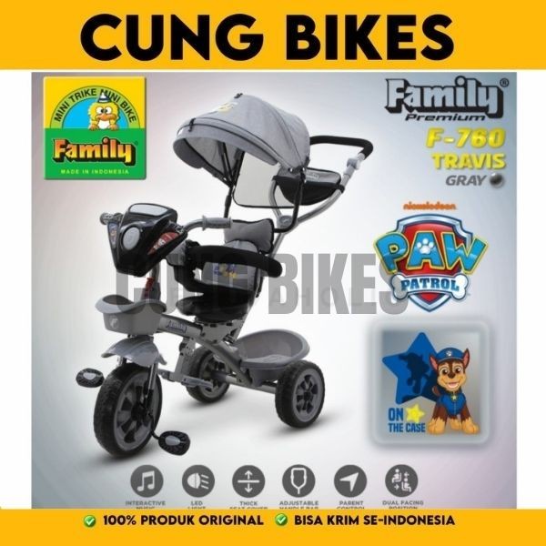 Sepeda Anak Roda 3 Family f-760 TRAVIS PAW PATROL, SPONGE BOB,BLAZE, SHIMER SHINE