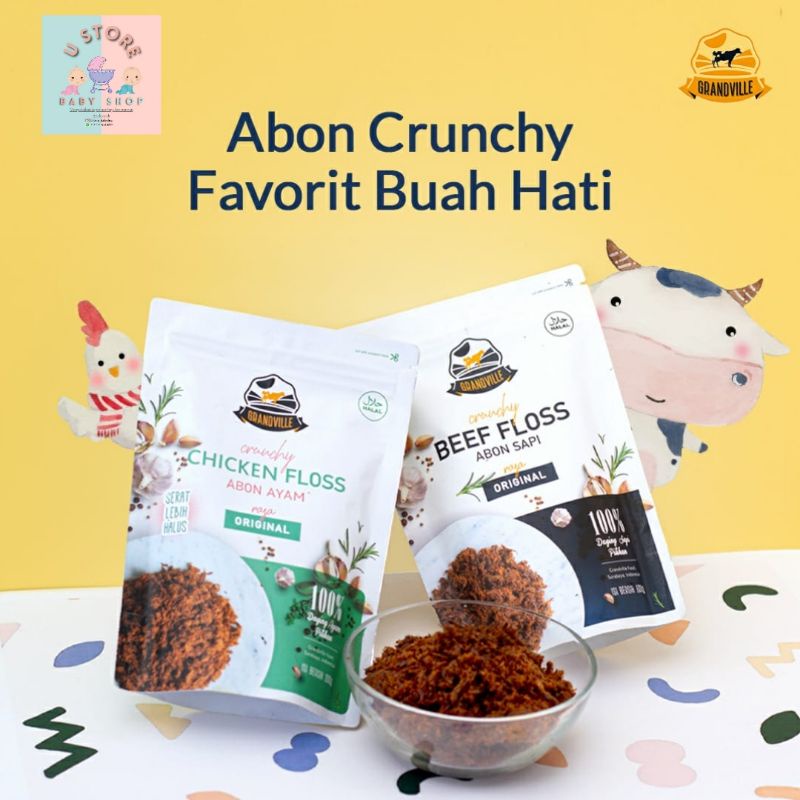 Abon sapi grandville / abon ayam crunchy grandville / abon untuk Mpasi non MSG, non pengawet / Grandville abon sapi ayam original