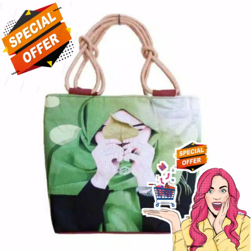WM - Tas Totebag tali sumbu/Tambang printing karakter murah bahan kanvas