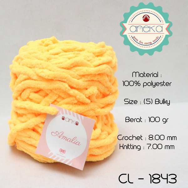 Benang Rajut Chenille Midi Amalia Yarn 1843 Kuning Kunyit