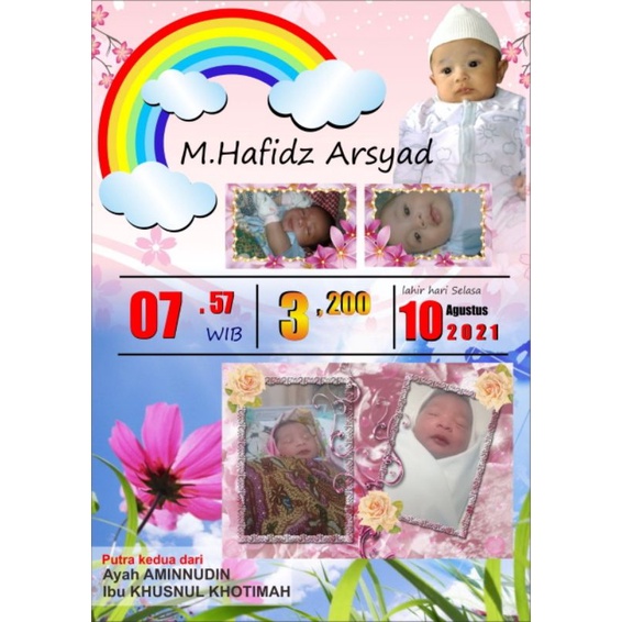 Biodata kelahiran plus bingkai kaca ukuran A4-cetak biodata bayi-biodata anak