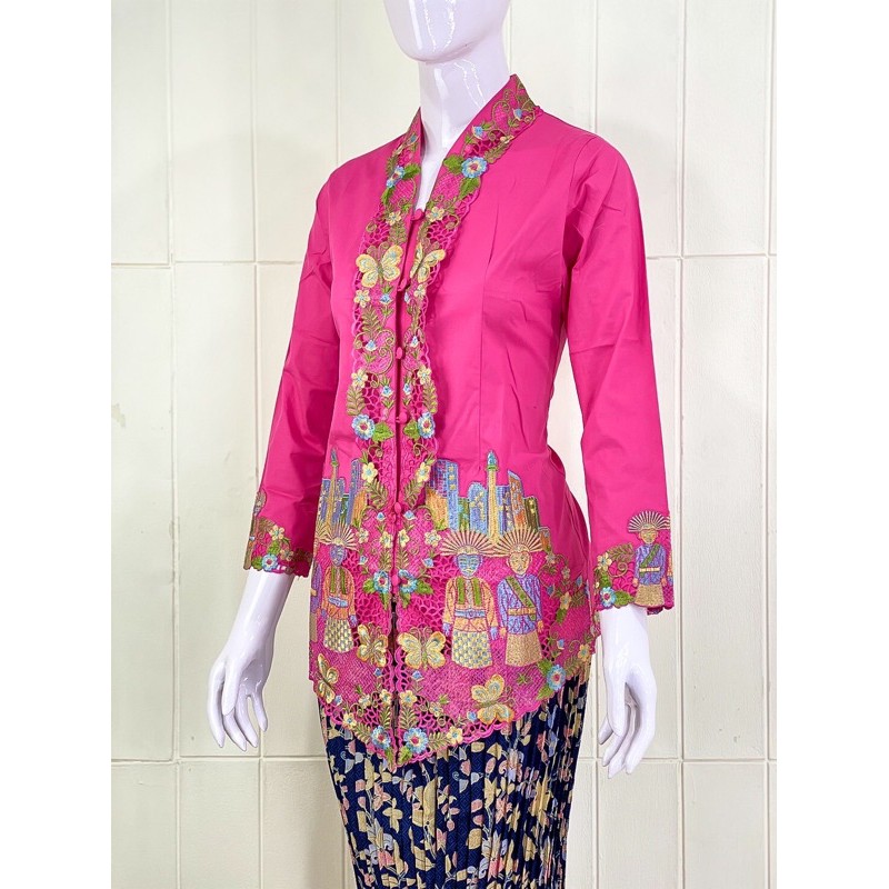 OSW03 - Daliyu KEBAYA ONDEL BETAWI ENCIM KARTINI LENGAN PANJANG BORDIR Katun Stretch / M L XL XXL-Fanta