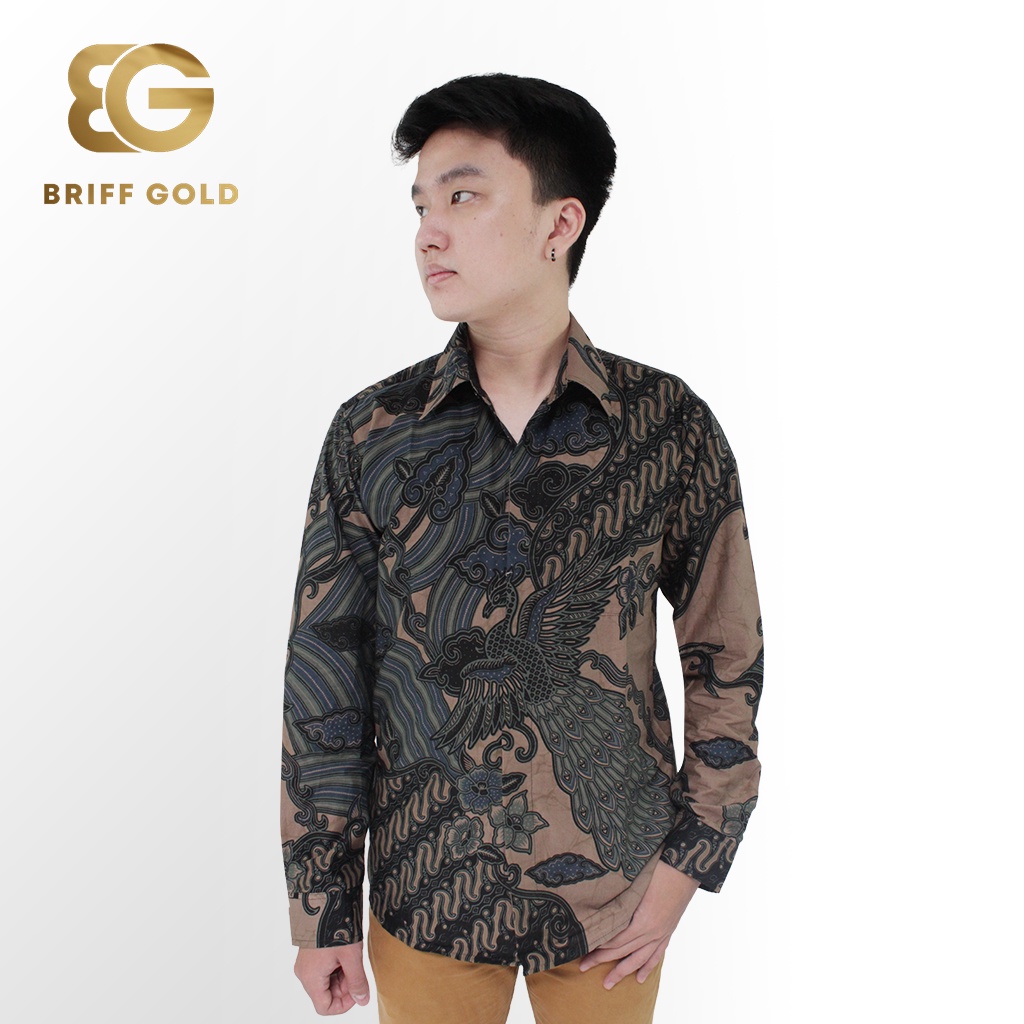 Kemeja Batik Briffgold Pria Parang Bunga Solo Lengan Panjang