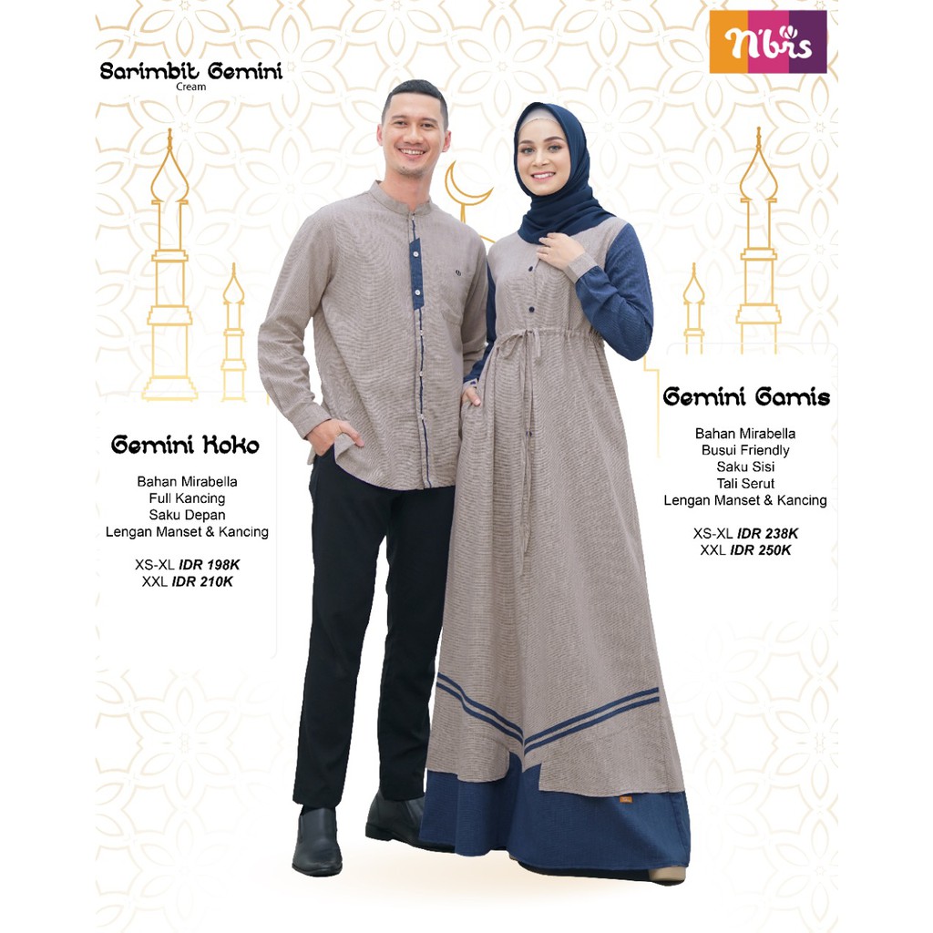 NIBRAS SARIMBIT GEMINI CREAM BAHAN MIRABELLA BAJU SERAGAM LEBARAN KELUARGA MUSLIMAH