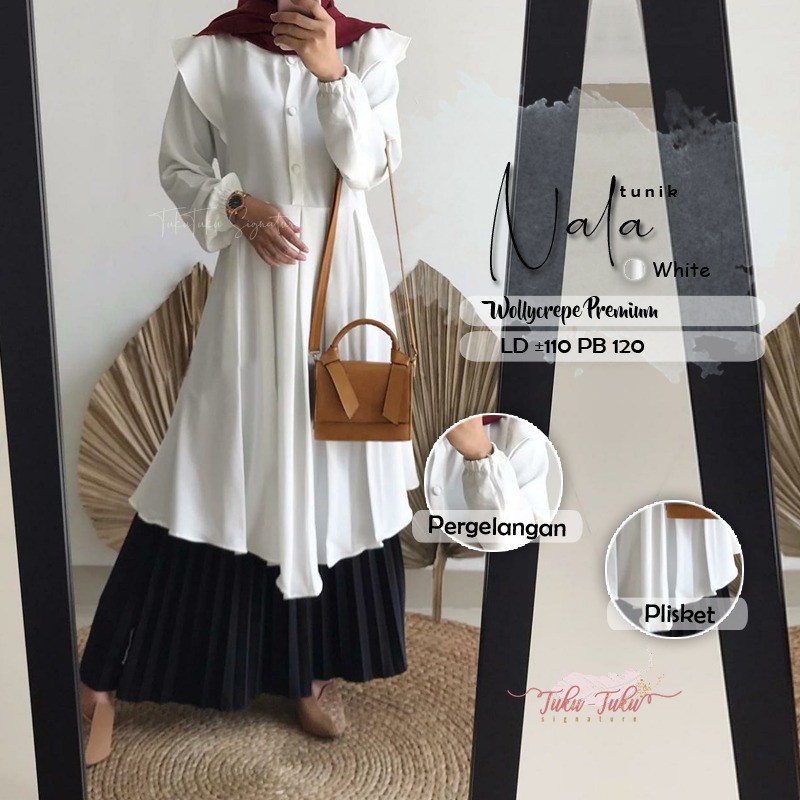 Nala Tunik Wollycrepe - Tunik Putih Wanita - Baju Atasan Tunik Wanita -Tunik Polos Wanita