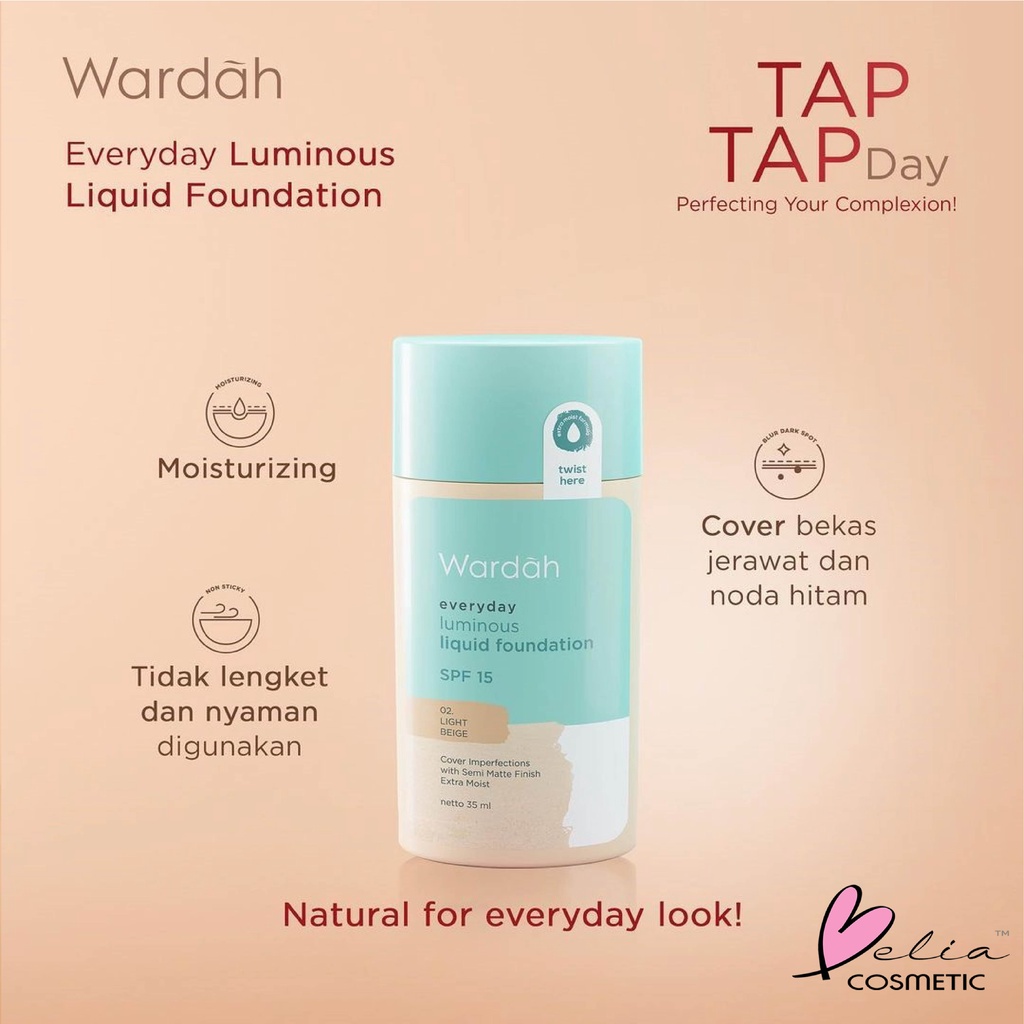 ❤ BELIA ❤ WARDAH Everyday Luminous Liquid Foundation SPF 15 35ml | Everyday Luminous Face Powder 40g | foundation cair wardah