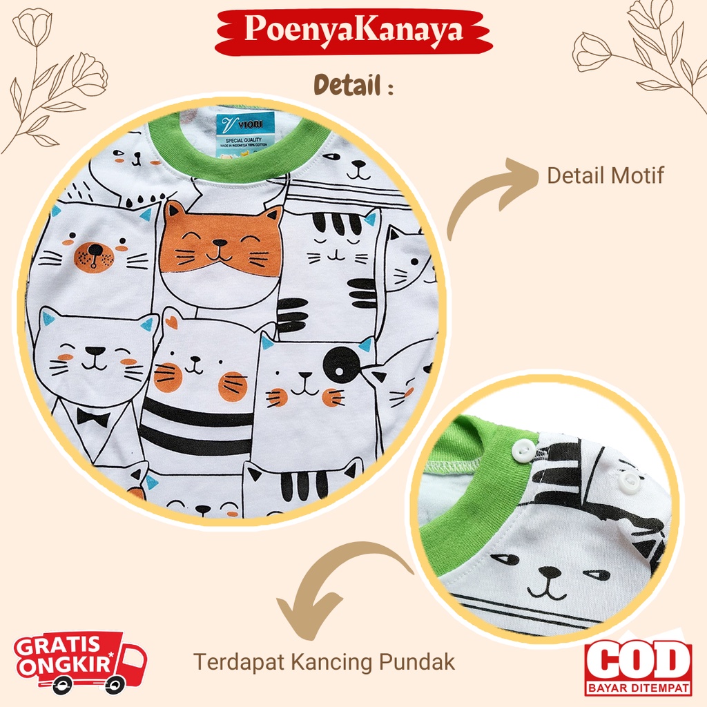 Setelan Baju Bayi Pendek OBLONG MEOW Viori 6-18 Bulan STL128