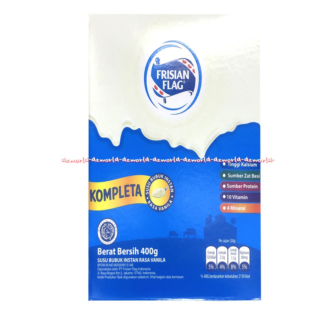 Frisian Flag Kompleta Rasa Vanila 400gr Susu Bubuk Bendera Putih Frisian Flag Kompleta 400 gr Susu Bubuk Instan  Vanilla Susu Bendera FF Coklat Competa Frisianflag Flags