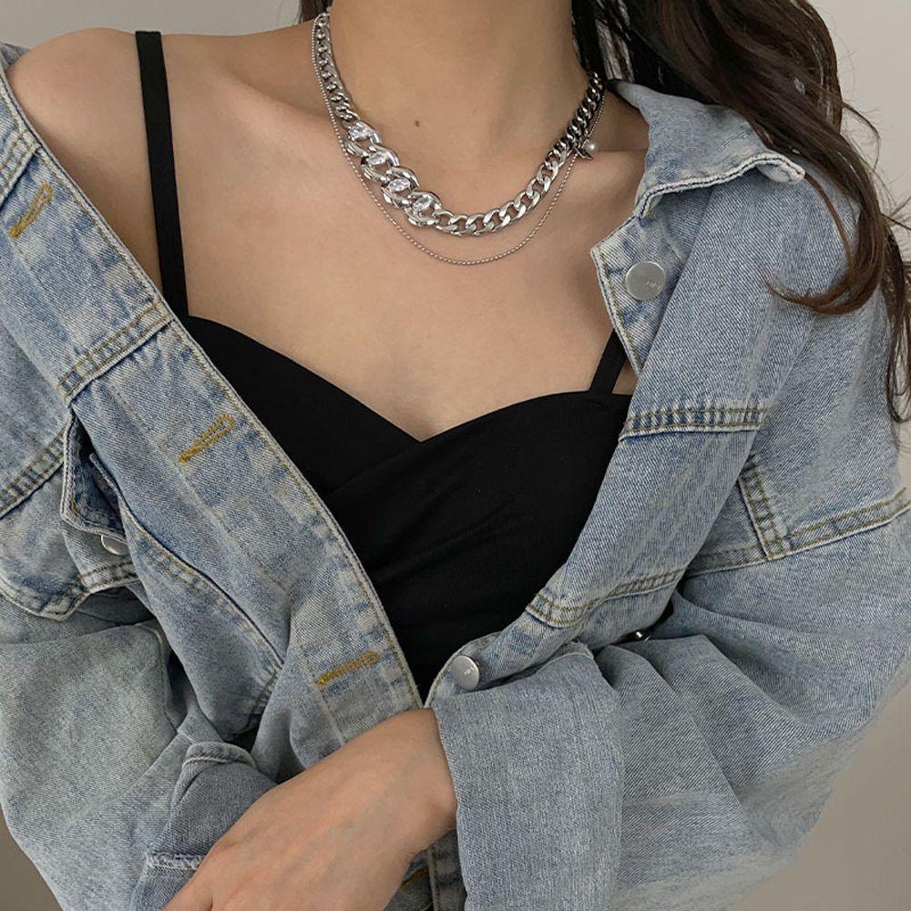 Mxbeauty Kalung Wanita Mewah Retro Hiphop Rantai Tebal Kepribadian Unisex Gaya Korea Choker