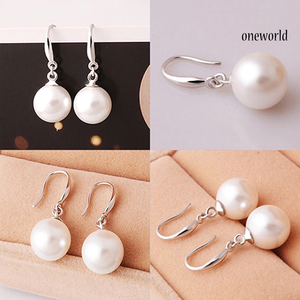 OW@ Dangle Earring Elegant Exquisite Ornament Simple Faux Pearl Eardrop for Daily Life