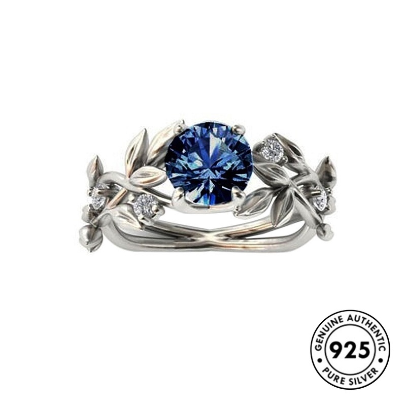 Set Cincin S925 Silver Bentuk Daun Aksen Berlian