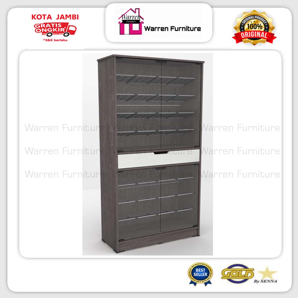 Rak sepatu minimalis /Lemari sepatu kaca/ Tempat sepatu 2 tingkat Gold