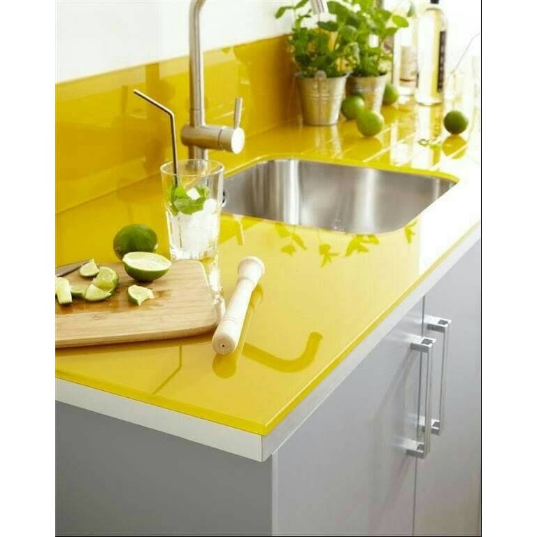 [GD] WALLPAPER PREMIUM GLOSSY YELLOW KUNING POLOS UK 60CMX5M STICKER KITCHEN SET STIKER POLOS