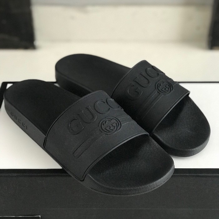 Jual Gucci Sandal Slide Black Logo Bnib 100% Authentic Asli Murah