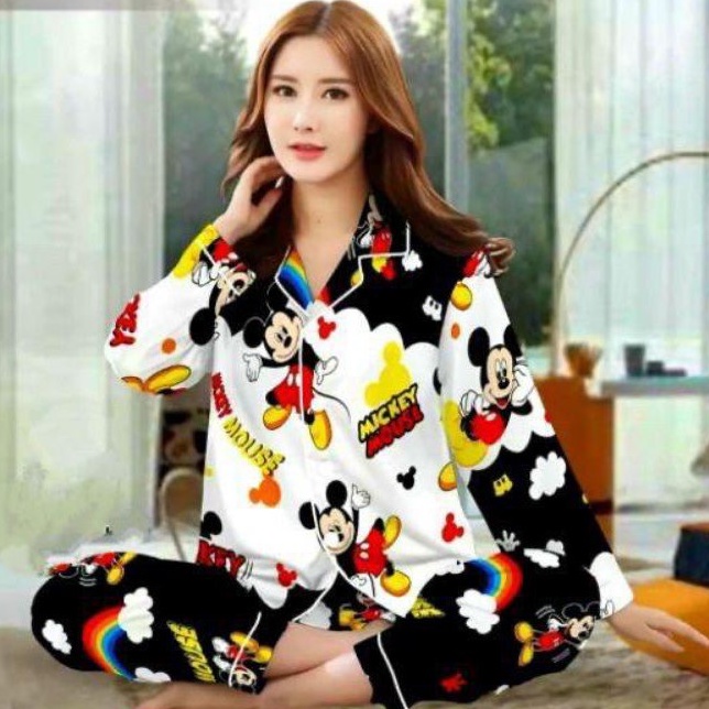 Piyama PP Dewasa Sultan / Janda Bolong / Tie Dye Katun Jepang - Fit XL-Mickey Awan