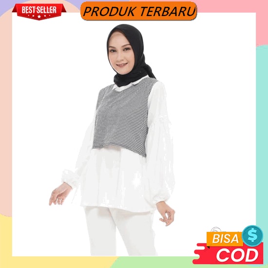 Blouse Putih Bordir Pute Top Blus Cewe Baju Atasan Wanita Fashion Muslim Kekinian Korean Style Bluse