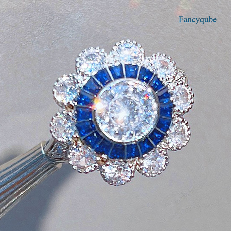 Cincin Wanita Desain Bunga Hias Cubic Zirconia AAA Berkilau Untuk Pernikahan / Tunangan / Hadiah Ulang Tahun