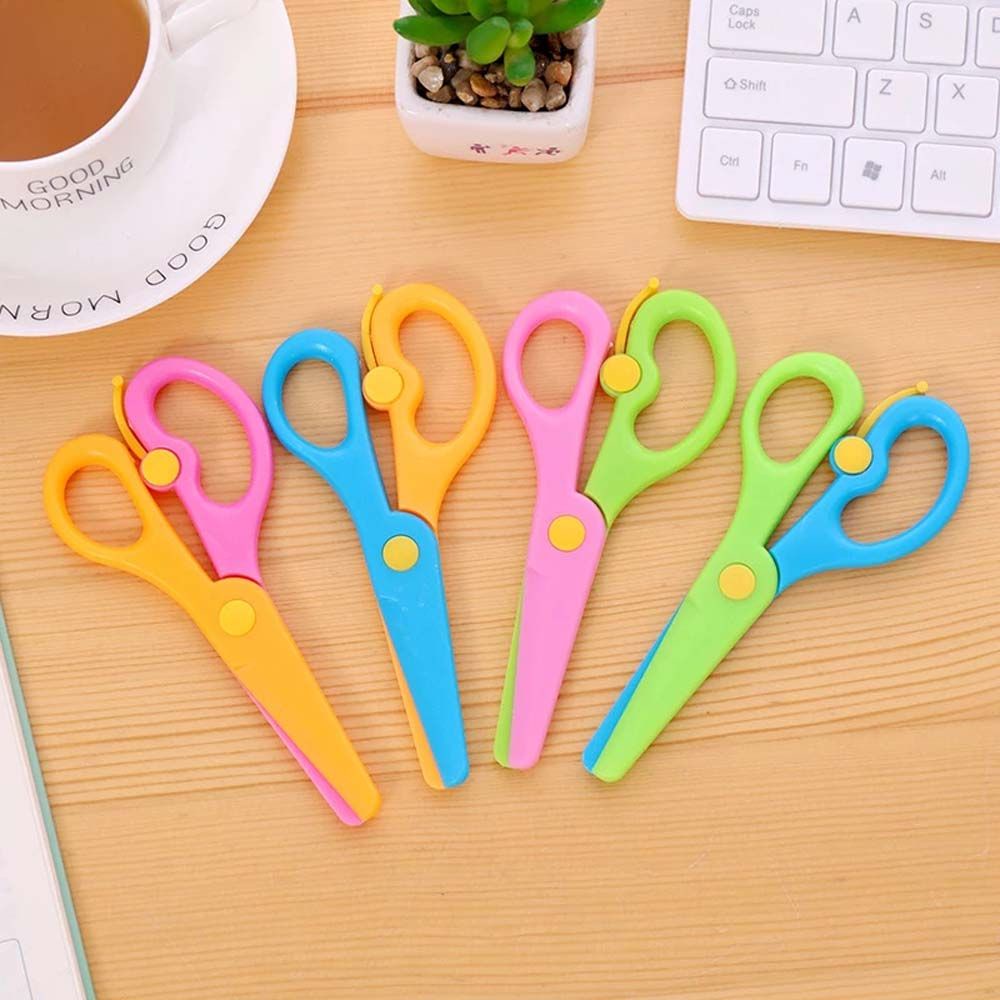 ELEGANT Mini Round Head Scissors Kindergarten Plastic Scissors Paper Cutting DIY Tool Shear Album Scrapbook Photo Cut Handicraft School Supplies Safety Art Scissors/Multicolor