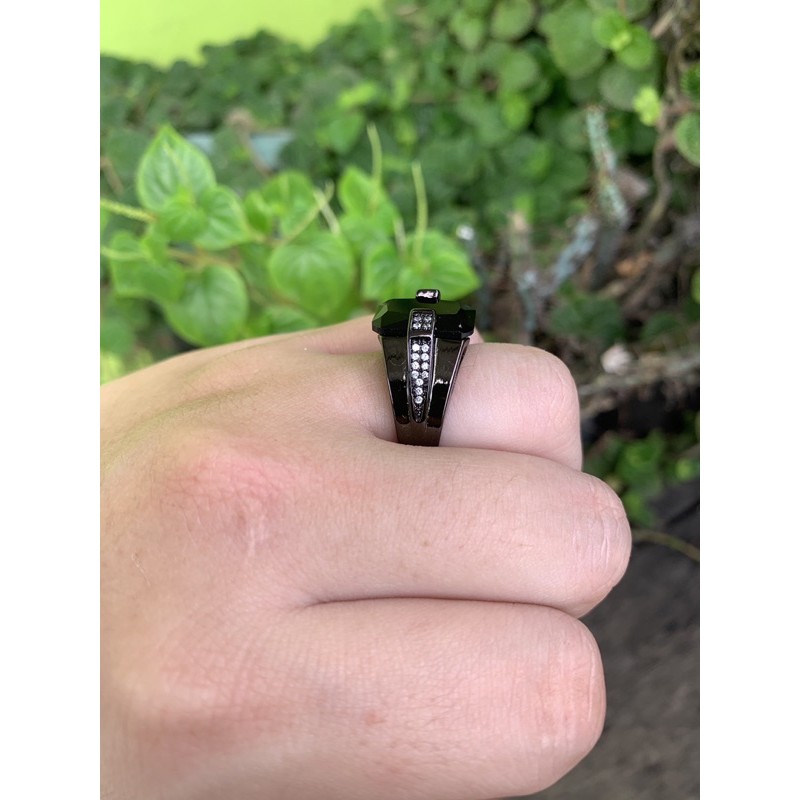 Cincin Pria Black Onyx Ring Hitam Platted Zirconia Anti Luntur dan Karat Model Minimalis Elegan