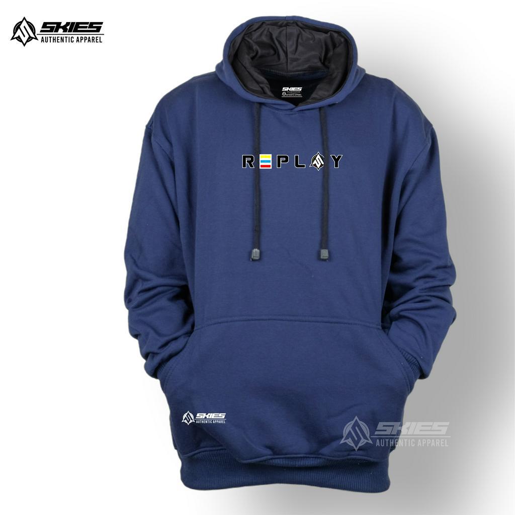 Sweater Hoodie Pria Distro REPLAY Skies Apparel Warna Navy Authentic Hoodie Sablon Premium Timbul Korean Style Switer Cowo Distro