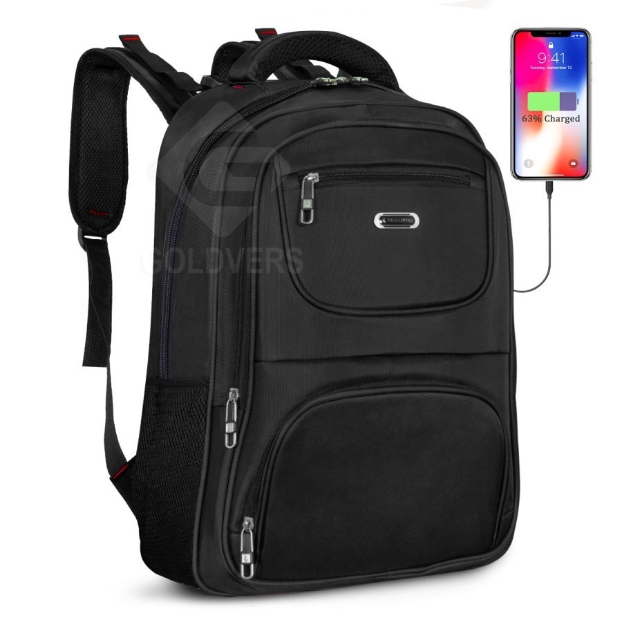 Tas Polo CAMPRO Original USB Tas kantor Pria Ransel Laptop Usb