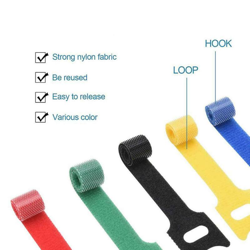 20Pcs 20cm Reusable T-type Velcro Cable Tie Wire/Colorful Computer Data Cable Tape Buckle Belt/Nylon Adhesive Hook Fastener Straps Organizer