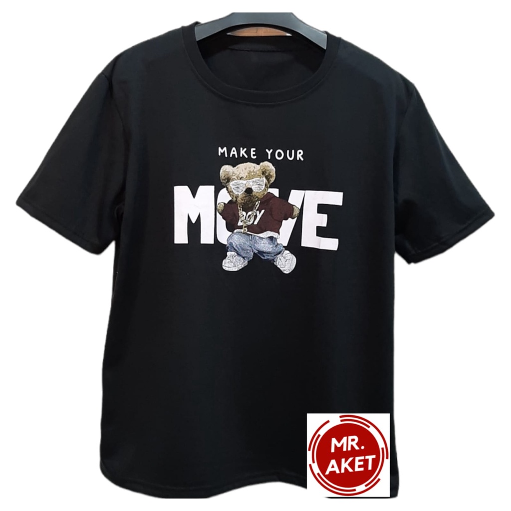 PROMO!!KAOS PRIA DEWASA MOTIF BEAR MOVE TREND KEKINIAN BAHAN KATUN LENGAN PENDEK/T-SHIRT TERBARU DENGAN HARGA MURAH