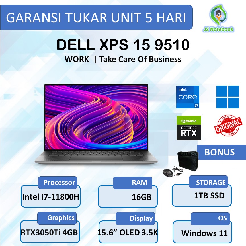 dell xps 15 9510 oled 3 5k uhd touch i7 11800 16gb 1tbssd rtx3050ti 4gb w11 15 6