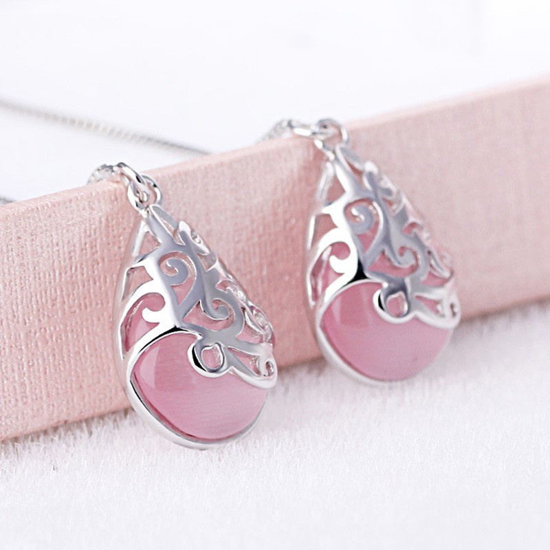 925 Perak Anting-Anting Wanita Gaya Korea Mutiara Merah Batu Akik Hitam Ornamen Bunga-Q