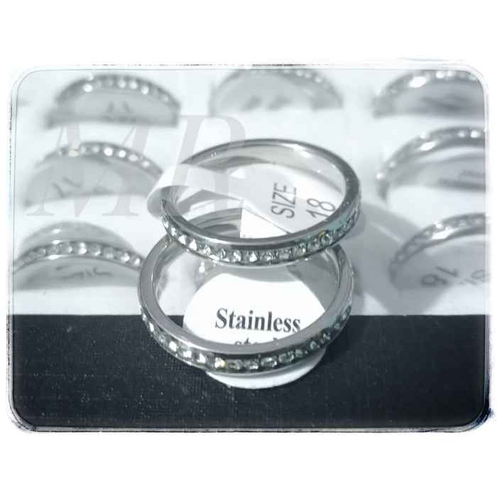 cincin titanium wanita full permata silver/ cincin titanium anti karat selamanya