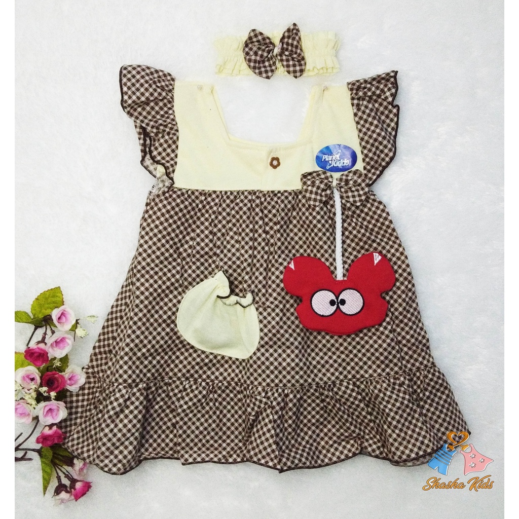 [S-036] Baju Bayi Perempuan/Dress Bayi Perempuan Planet Kids  Murah 0-6bln Bonus BANDANA