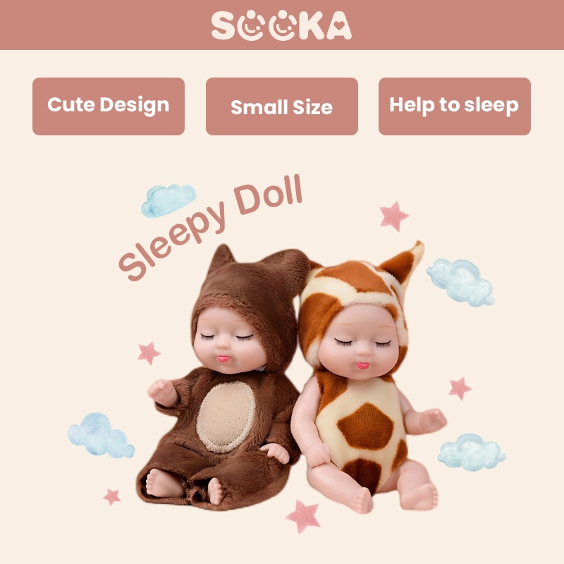 SOOKA Mainan Boneka Bayi Super Mini Reborn/Newborn Perempuan Tidur Mini Lucu Mirip Asli Ukuran 11 cm Bisa Berputar /Sleep Baby Doll Model Rusa / Lebah / Beruang Tidur SK-GDI1082