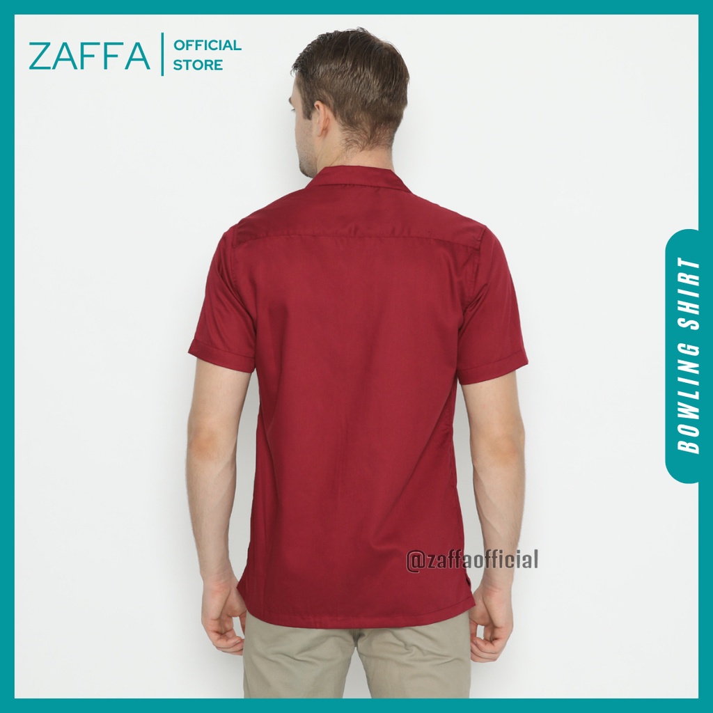 Zaffa Kemeja Polos Pria Lengan Pendek Basic Kerah Pantai Katun Toyobo Hitam Navy Mustard Maroon Bowling Shirt Casual Cowok Maroon Z-1020