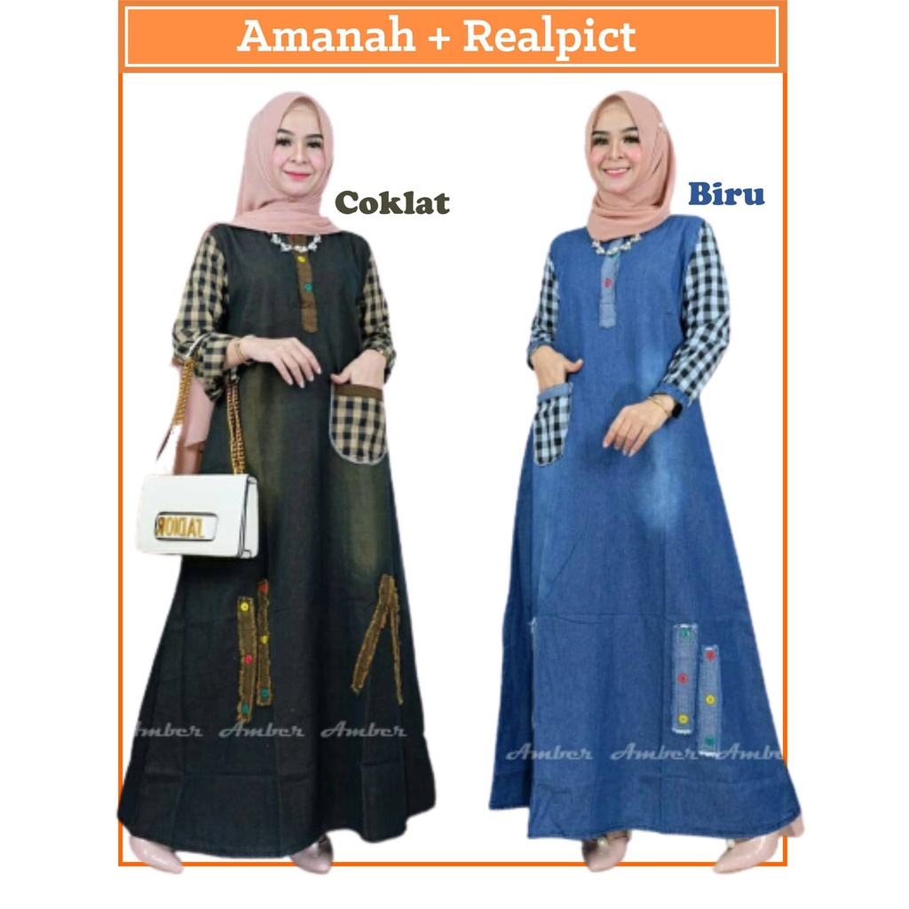 Maxy Rawis Dress Gamis Jeans Boordir Terbaru Jumbo Wanita Dewasa Ld120 Terbaru Kekinian Ariana Orian