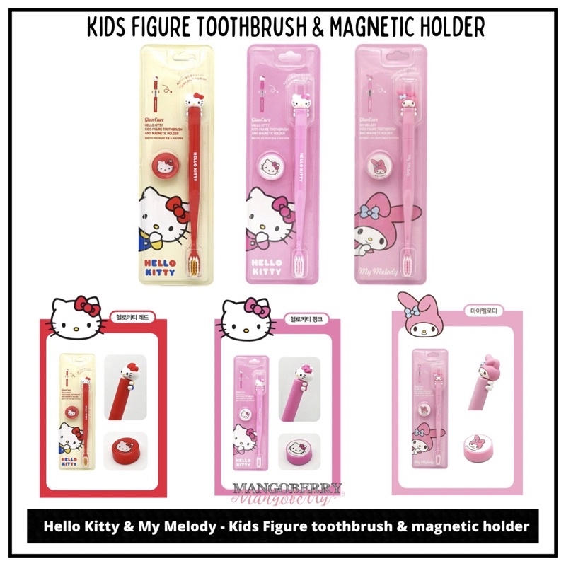 HELLO KITTY &amp; MY MELODY - Kids Figure Toothbrush &amp; Magnetic Holder