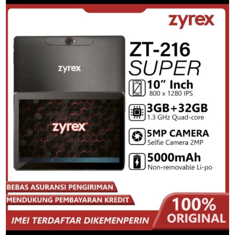 TABLET MURAH ZYREX ZT-216 Super 10"inch, 3/32GB, 5000mAh Fullset Second MURAH