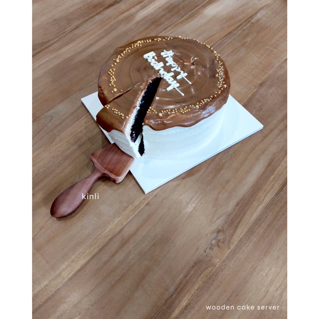 wooden cake tart pizza server sendok spatula kayu kue